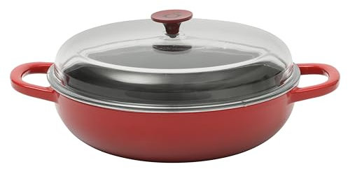 Crock Pot Artisan 5 Quart Cast Iron Braiser Everyday Pan with Borasilicate Lid - Red