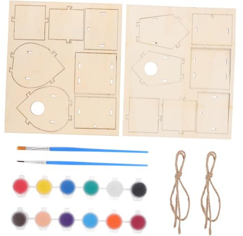 ERINGOGO 2sätze Junge Mädchen Holz Vogelhaus Bastelset Ungestrichenes Vogelhaus Zum Malen Und Dekorieren Kreatives Holzspielzeug Für Junge Mädchen Hängendes Vogelnest Für Garten Und