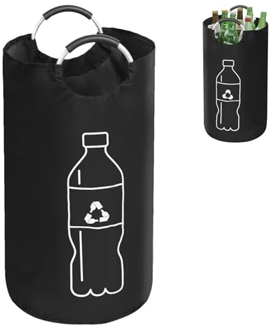 Recogedor de Botellas de Depósito,Almacenaje de Botellas Plegable con Asas,Cesto de Almacenaje Oxford Duradero,Almacenaje de Botellas de Depósito de Residuos de Vidrio en Negro