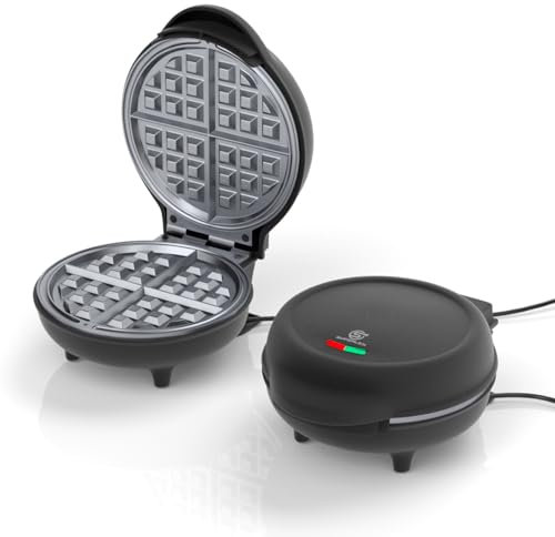 SUPERLEX 750W Waffeleisen für 4 Belgische Waffeln | Familien-Waffelmaker mit Antihaftbeschichtung & Temperaturkontrolle | 18cm Durchmesser, Schnelles Aufheizen, Sicherheits-LED (Matt Schwarz)