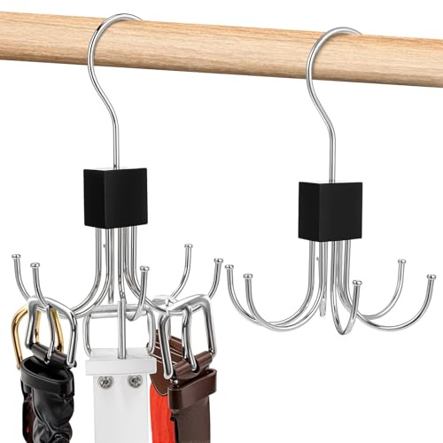 YUXIANLB Lot de 2 supports de ceinture en métal rotatifs à 360° pour placard, économiseur d'espace pour cravates, organiseurs de placard et rangement pour ceintures, soutien-gorge, débardeur, cravate