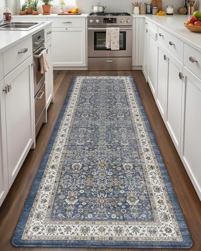 Color&Geometry Anti Fatigue Kitchen Mats for Floor 24x87, Vintage Decor, Easy Clean, Waterproof & Oil Proof, 0.4 Thick Cushioned, Non-Slip Kitchen Runner Rug for Sink, Laundry, Office, Blue
