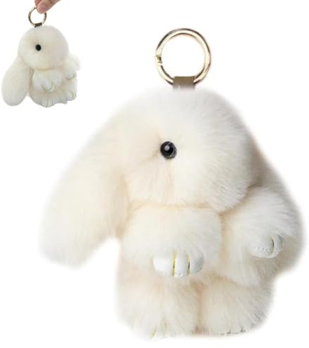 LGWJHCY Porte-clés lapin en peluche, joli porte-clés en forme de lapin en peluche pompon décoration pour Pâques, enfants, filles (blanc)