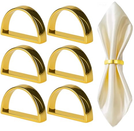 Juego de 6 servilletas redondas de mesa, redondas de toalla doradas de metal, anillo de toalla de media cerradura, elegantes redondas de toalla para fiestas, bodas, cumpleaños, cenas de familia