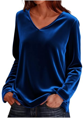 AEGJEGVD Chemise en Velours Femme Manches Longues Chemisiers et Blouses Femmes Chic et Elegant Col V Lâche Chaud et Léger Blouse en Velours Mode Décontracté Tunique Tops Streewear pour Fête Noël