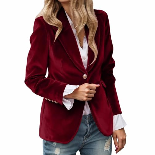 Generisch - Chaqueta blazer para mujer, de un solo color, con cuello de solapa, botón de terciopelo, elegante abrigo de oficina, saco ajustado, chaqueta de traje, de un solo color, moderna, deportiva