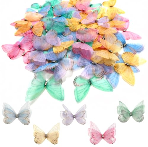 KUAJTUN 100 STK Schmetterlinge Deko Schmetterling DIY Organza Stoff 3D