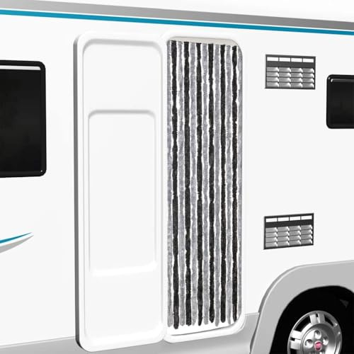 Cortina antimoscas genérica gris y negro, 56 x 200 cm, de oruga de polipropileno, antiinsectos, para puerta, fácil de limpiar, ofrece privacidad y aislamiento térmico para casa, Mobil-Home