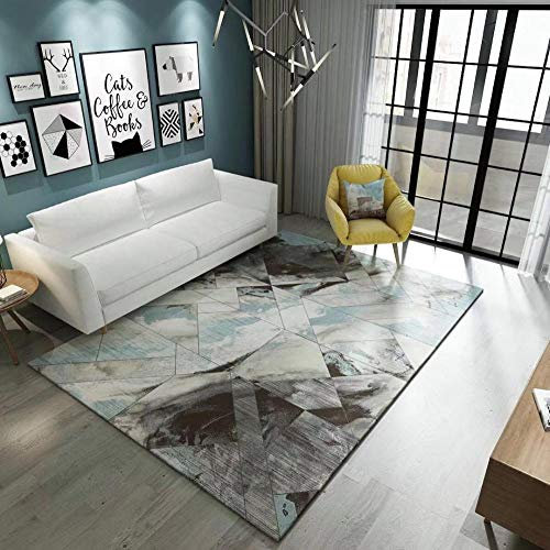 Outdoor-QJ Groessen Moderner Wohnzimmer Teppich Blaues weißes schwarzes geometrisches Muster Kurzflor rutschfest Pflegeleicht Schlafzimmer Zimmer Teppich Sofa Tisch Kind Krabbeln Läufer Matte 2x3M