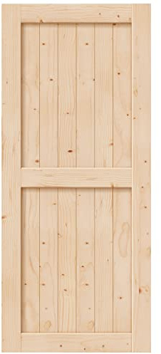 EaseLife 36in x 84in Sliding Barn Wood Door,Interior Doors,DIY Assemblely,Solid Natural Spruce Panelled Slab,Easy Install,Apply to Rooms & Storage Closet,H-Frame
