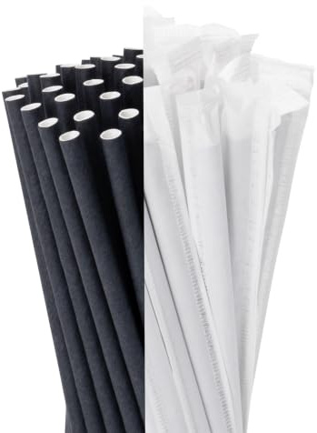 Wisefood® Sugrör papper [20 cm Ø 6] partydekoration [individuellt packad – svart] alternativa sugrör plastfria för födelsedag bröllop gör-det-själv [1 000 st.] Drycker Cola Energy Drink Limo Bio
