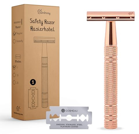 Bamboozy Rasoir de Sureté avec 1 Lame - Rasoir Manuel - Aluminium - Lames Doubles - Sans Plastique - Zéro Déchet (Or Rose)