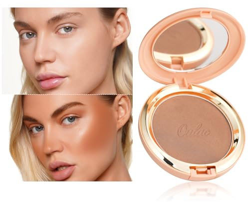 Oulac Sschimmernder Bronzer Puder Gesichts Makeup mit Spiegel, Hochpigmentiertes Bronzing Powder Bronzing Blush Dual Purpose, Sonnengeküsster Natürlicher Look, Vegan & Cruelty-Free B02