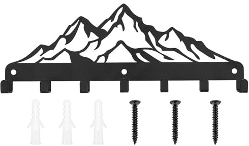 Xingwenhao Porte-clés mural Home, accroche-clés noir avec 7 crochets, rangement en métal pour clés, décoration murale Home (montagne enneigée)