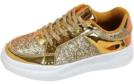 Kobilee Pailletten Schuhe Damen: Gold Silber Atmungsaktiv Laufschuhe 80er Jahre Glitzer Bedazzled Turnschuhe Leicht Sportschuhe Keil Schuhe Party Bunte Pailletten Schuhe Pailletten