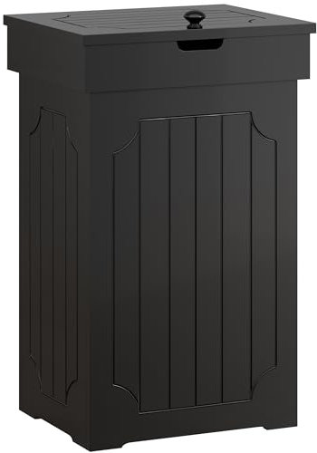 Function Home Trash Can Cabinet, 13 Gallon Kitchen Garbage Can, Wood Recycling Trash Bin, Freestanding Dog Proof Trash Can, Farmhouse Trash Cabinet with Lid for Home Kitchen Bathroom, Black