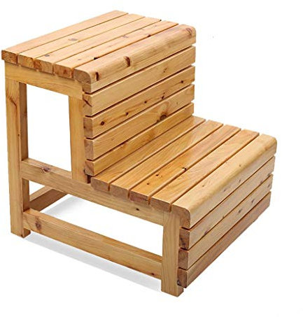 Sgabello da bagno in legno massello con protezione impermeabile e anticorrosione Doppio strato antiscivolo Panca per vasca da bagno Pedale per barile da bagno Scala a gradini robusta e sicura