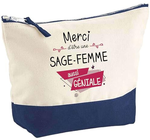 Pochette Sage-Femme Merci Génial | Idée Cadeau pour Collègue Travail Retraite Trousse Grand Format Maquillage Toilette