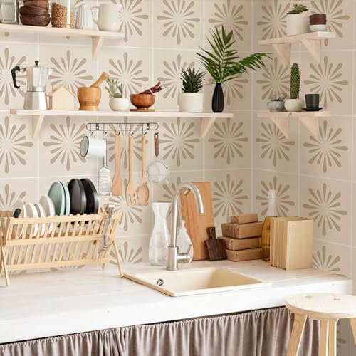 Alwayspon Tile Sticker, 25PcsX15cm/6inch Beige Self Adhesive Stick on Tiles Transfer Sticker for Bathroom Kitchen, Backsplash for Cooker, Peel and Stick Adhesive Vinyl Wall Tiles Sticker