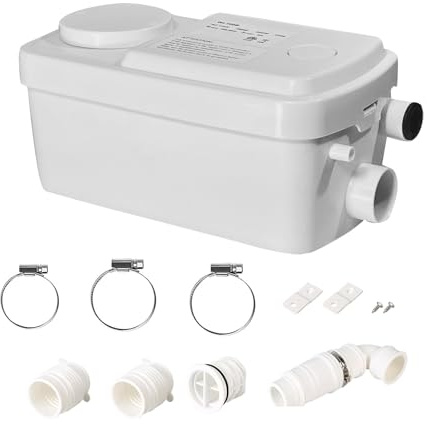 WinZo Compact Sink Pump Under Kitchen Sink Powerful Sewerage Sump Pump Upflush Utility for Basement Bathroom RV Room, 2 Inlets Waste Water Disposal,White