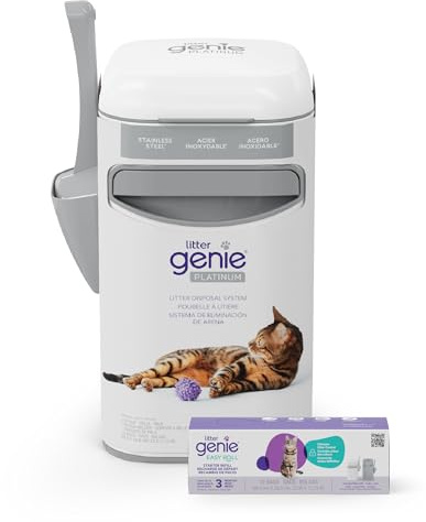 Litter Genie Platinum Pail Made of Durable Stainless Steel Includes 1 Easy Roll Refill