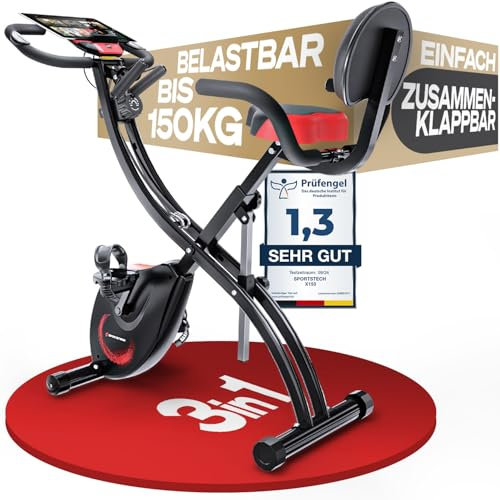 Sportstech X150 Heimtrainer Fahrrad - Klappbar 3in1 Hometrainer Fahrrad Liegeergometer mit Power Ropes, Ergometer Heimtrainer bis 150kg Belastbar, Indoor Bike für Kardio-Training zu Hause