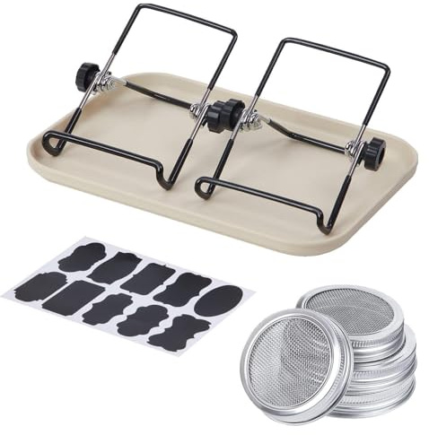 Sprouting Jar Kit – Juego de germinación de tarros de Completo con Soporte de Acero Inoxidable, Bandeja | Vasos de de Pared Ancha con Tapas de Brote con Pantallas de Red para la
