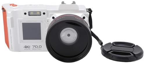 Tosuny 4K 70MP Digital Camera, WiFi DSLR Camera with Double Screen, 50X Digital Zoom, Auto Focus, F1.8 Aperture, Flash, Hot Shoe Interface, for Photography, Travel (White)