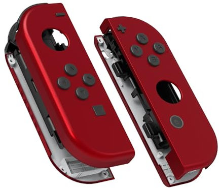 eXtremeRate Joycon Shell & Tasten, Matt DIY-Ersatz Gehäuse Grips Skin Hülle & Knöpfe Buttons Umbau Set für Nintendo Switch/Switch OLED Joycon Controller-Rot [KEIN Joy Con]