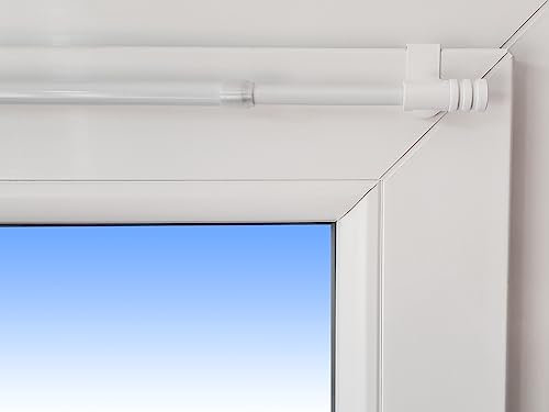 Dekondo Gardinenstange Rapid Fix-Klick, ausziehbar, weiß inkl. klemmbaren Fensterhaken für einen Klemmbereich 15-20 mm, Länge: (75-110 cm ausziehbar)