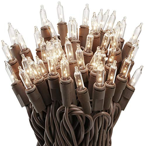 612 Vermont 100 Clear Incandescent Christmas String Lights Brown Wire Cord
