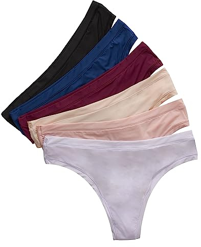 Hanes Women's Thongs ComfortFlex Fit Stretch Panties, Cooling Microfiber Underwear, 6-Pack (Colors May Vary), Assorted, Large