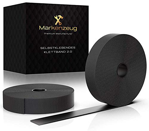 MARKENZEUG© Premium kardborrband självhäftande extra starkt, svart, 8 meter – dubbelsidigt kardborreband I 20 mm brett och 8 m långt för insektsnät etc.