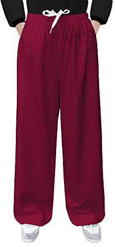 G-LIKE Tai Chi Trainingshose Haremshose – Traditionelle Chinesische Kampfkunst Kung Fu Wushu Yoga Unisex Damen Herren Freizeithose Weite Beine Aladinhose Jogginghose Baumwolle Leinen (Weinrot, XL)