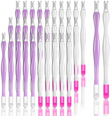 Allstarry 30 Pieces Nail Cuticle Trimmer Remover Plastic Handle Cuticle Pusher Rubber Nail Cleaner Double Head Dead Skin Cuticle Knife Removal Fork Tools for Girls Women and Men - Purple and White
