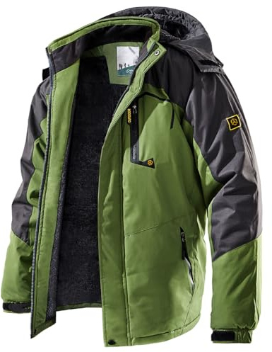 CARWORNIC Men's Windproof Mountain Ski Jacket Winter Warm Snow Hooded Windbreaker Skating Fishing Hiking Snowboarding Coat Outdoor Waterproof Fleeced Raincoat Casual Downhill Camouflage Outwear