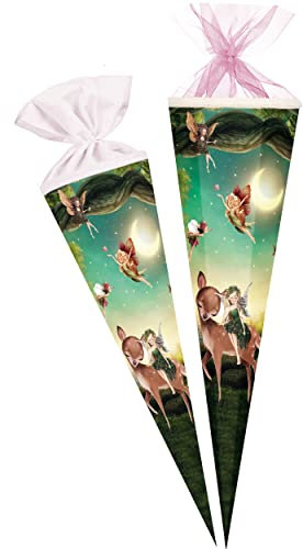 alles-meine.de GmbH Schultüte - Waldfee & Waldtiere 70-85 cm Größe wählbar Zuckertüte - Tüllabschluß/Filzabschluß - eckig/rund - Mädchen - klein & groß - Geschenktüte..