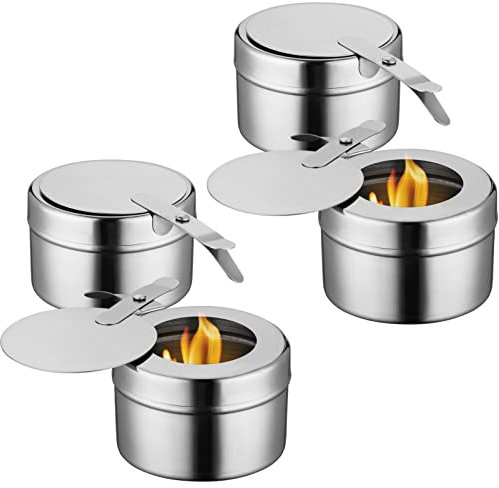 4 Pack Chafing Dish Fuel Cans Stainless Steel Chafing Fuel Cans Holders for Chafing Dishes, Fuel Holders with Cover for Food Warmer, and Buffet, Barbecue, Party Supplies