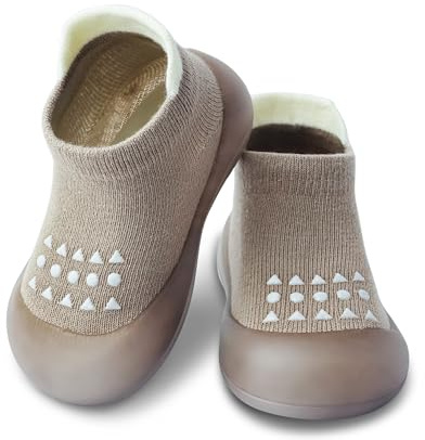 Dookeh Zapatos de gateo para bebé, zapatos para aprender a andar, antideslizantes, zapatos de cabaña para niñas y niños, A3 marrón., 9-12 meses