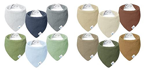 Lulu moon Lätzchen Baby Dreieckstuch Baby Musselin Halstuch Baby für Junge und Mädchen (6 Stück, Fluss) & Lätzchen Baby Dreieckstuch Baby Musselin Halstuch Baby für Junge und Mädchen (6 Stück,Tal)