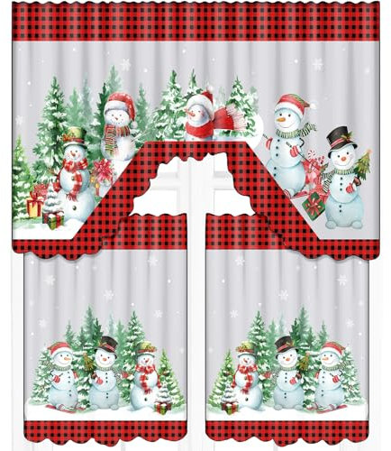 Frienda Weihnachten Küchengardinen Fenstervorhänge und Volant Set Schneemann Weihnachtsbaum Büffel Plaid Weihnachtsvorhänge Swag für Schlafzimmer Wohnzimmer, 152,4 x 91,4 cm, Volant, 36 x 30 Tier