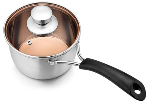 Homikit 14cm Saucepan, Professional Stainless Steel Sauce pan with Glass Lid, Small Milk Cooking Pan for Home Kitchen Restaurant, Heatproof Handle, Mirror Finished & Easy Clean