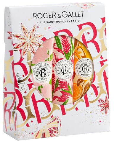ROGER & GALLET Trío de regalo de crema de manos | Rosa, flor de Figuier, Gingembre Rouge | 3 cremas de manos de 1 fl oz