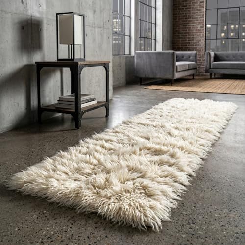 Super Thick 2x5 Flokati Rug Runner. Long 3.5” Organic Wool Pile. Machine Washable. Shaggy Organic Wool Area Rug Runner.