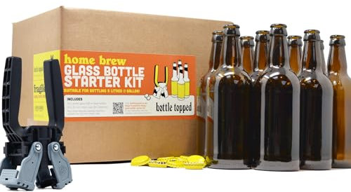 Home Brew Amber Glass Bottle Starter Kit – 10 x Bottles, 20 x Caps, 1 x Capping Machine – Beer, Cider, Kombucha – Suitable for Bottling 5 litres / 1 gallon / 9 pints