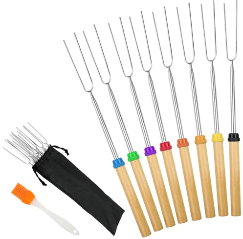 OFFCUP Horquillas para Barbacoa, 8pcs Palitos de Malvavisco Extensible 30.3-81cm, Brochetas de Barbacoa Malvavisco Inoxidable, Adecuado para, Hoguera, Camping, Picnic, Fiesta