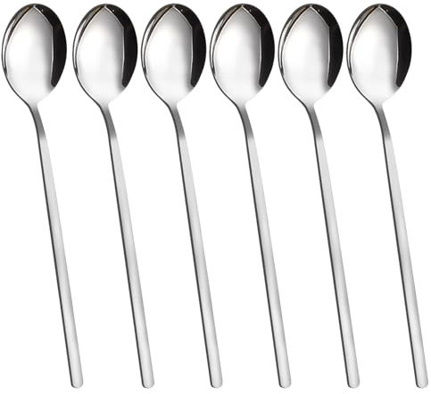 VANRA Lot de 6 cuillères à soupe coréennes rondes à long manche 21,6 cm en acier inoxydable 304 Passe au lave-vaisselle