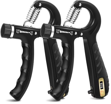 2PCS Grip Strength Trainer with 22-220Lbs (10-100kg) Adjustable Resistance, Hand Gripper, Forearm Strengthener, Finger Exerciser for Muscle Building and Injury Recovery