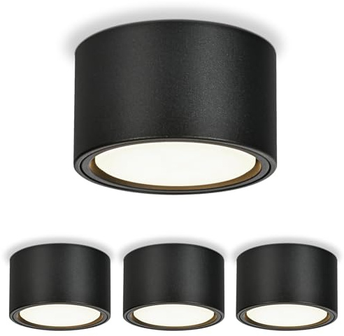 KYOTECH 4x Faretti da Superficie a LED - 4000K Nero Opaco Faretti da Soffitto 6W 550LM GX53 Faretti da Superficie - Ø95x55mm 230V Lampada da Soffitto Faretti da Soffitto per Camera da Letto Soggiorno