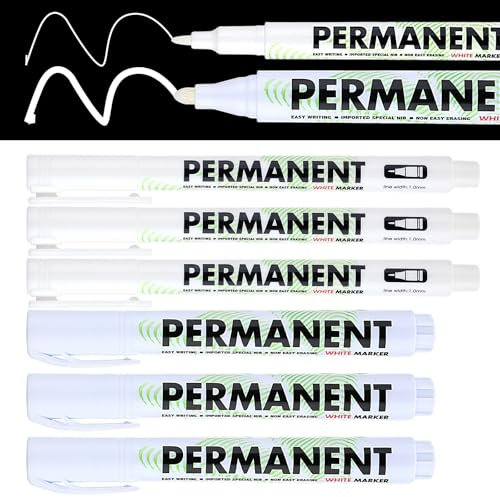 COMNICO 6 rotuladores de pintura acrílica blanca, punta fina a base de agua (1 mm) y punta mediana a base de aceite (3 mm) para pintura de roca, lienzo, vidrio, cerámica, piedra, tela, madera, metal y